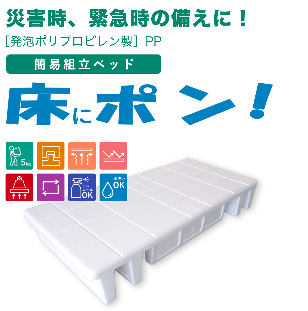 災害時、緊急時の備えに！簡易組立ベッド「床にポン！」 | 東洋コルク